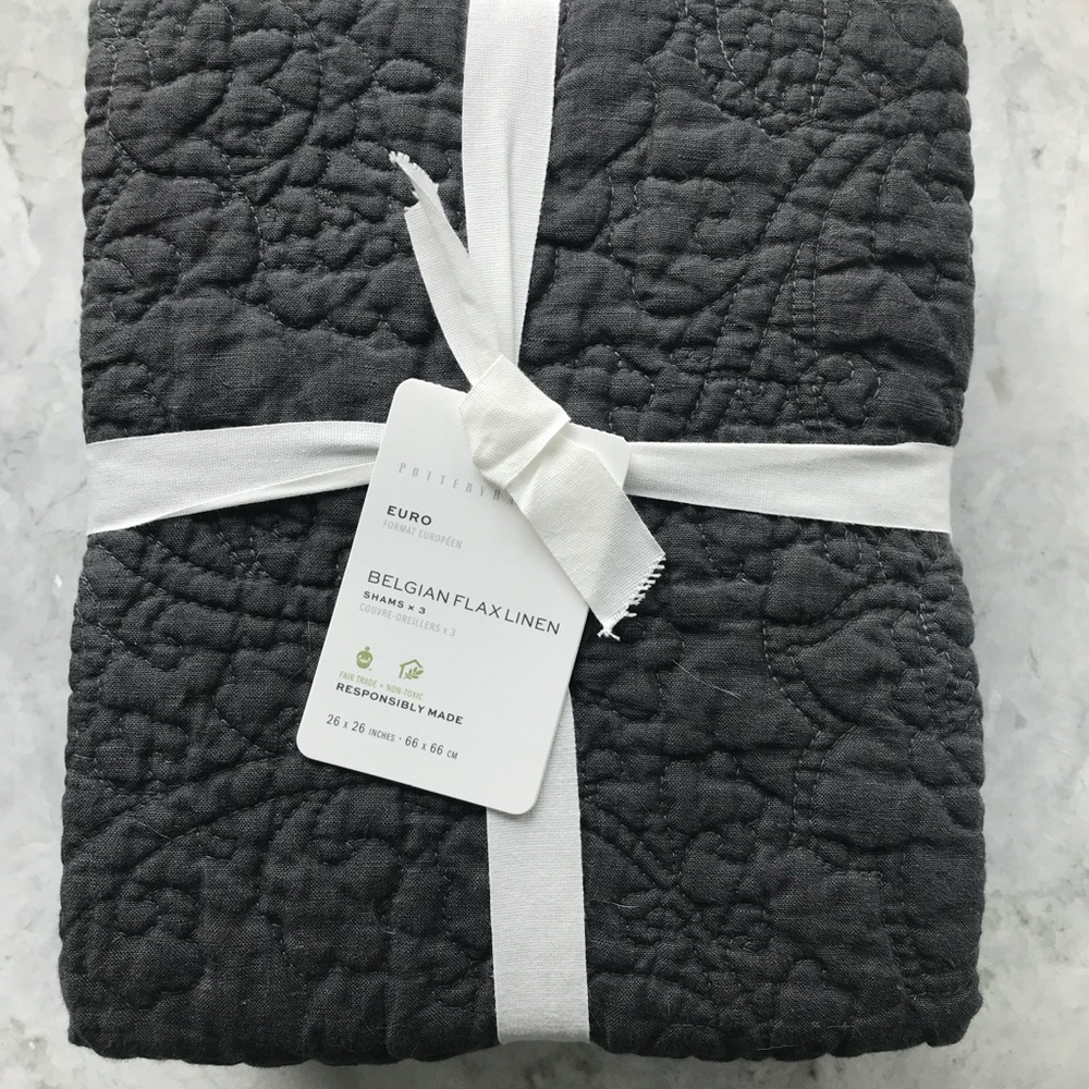 Pottery Barn Gray Euro Pillow Cases with Textured Pattern